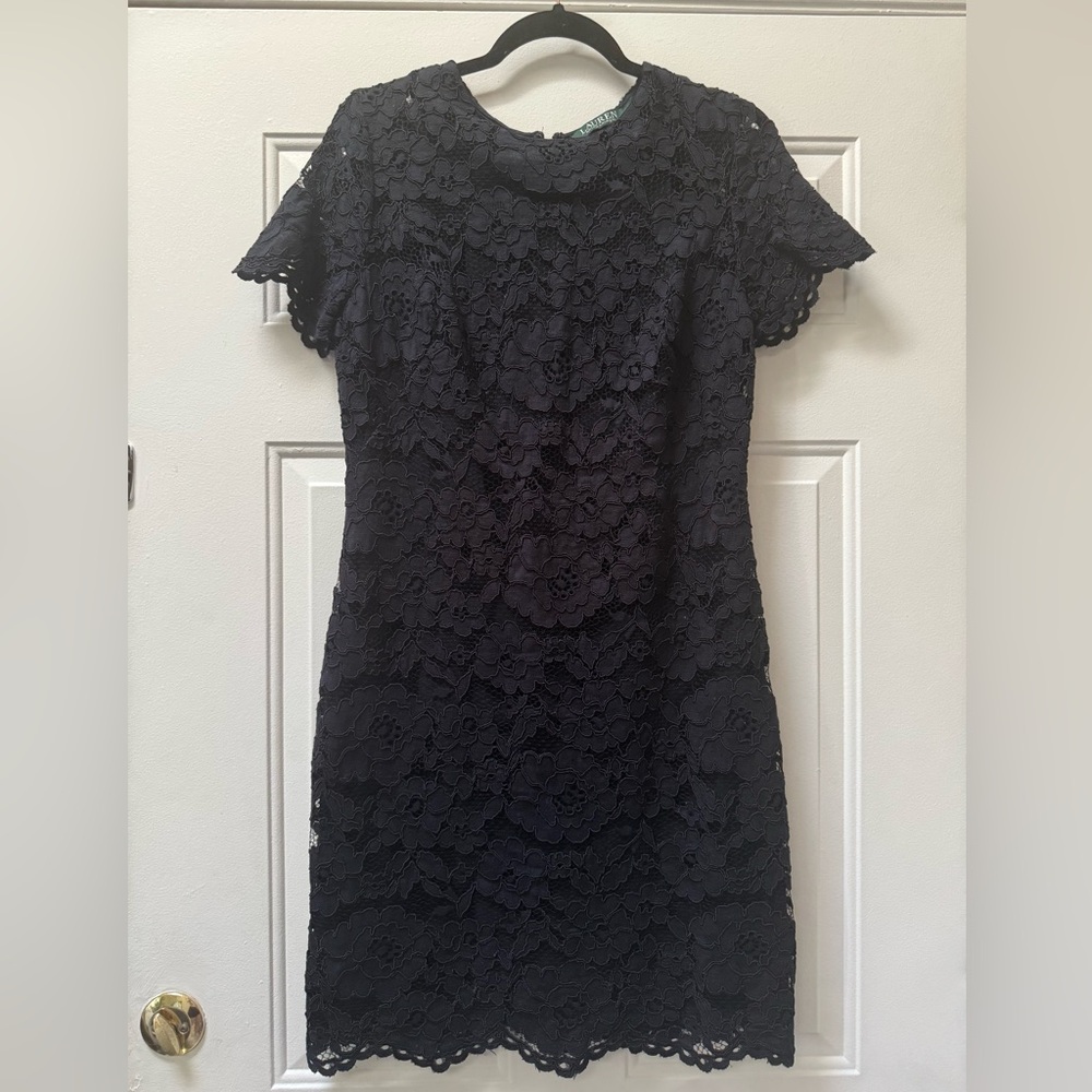 Ralph Lauren, navy lace shift dress